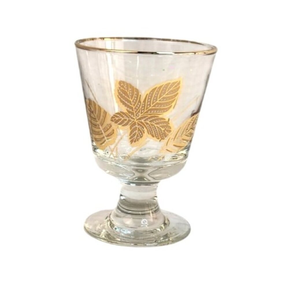 Libbey Footed Glass With 22K Gold Leaf Design Cordial or Desert Glass 4.25" x 3"